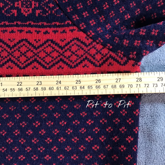 BROOKS BROTHERS Mens 2XLT Blue Red Nordic Fair Isle Merino Wool L/S Crew Sweater - Picture 6 of 8